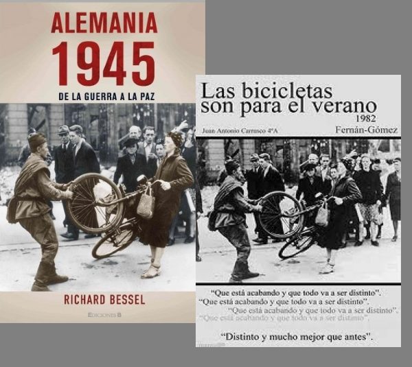 Dwa przykłady książek, na których wykorzystano słynne zdjęcie czerwonoarmisty kradnącego rower.