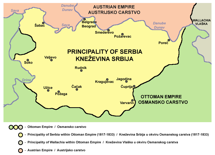 Mała Serbia odgrywała wielką rolę w planach Czartoryskiego. Na zdjęciu mapa Księstwa Serbii w roku 1817.