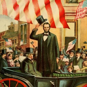 Lincoln podczas inauguracji prezydentury 4 marca 1861 roku. Ilustracja z przełomu XIX i XX wieku.