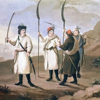 Kosynierzy chłopskiego pospolitego ruszenia z 1794 roku. Obraz Michała Stachowicza.
