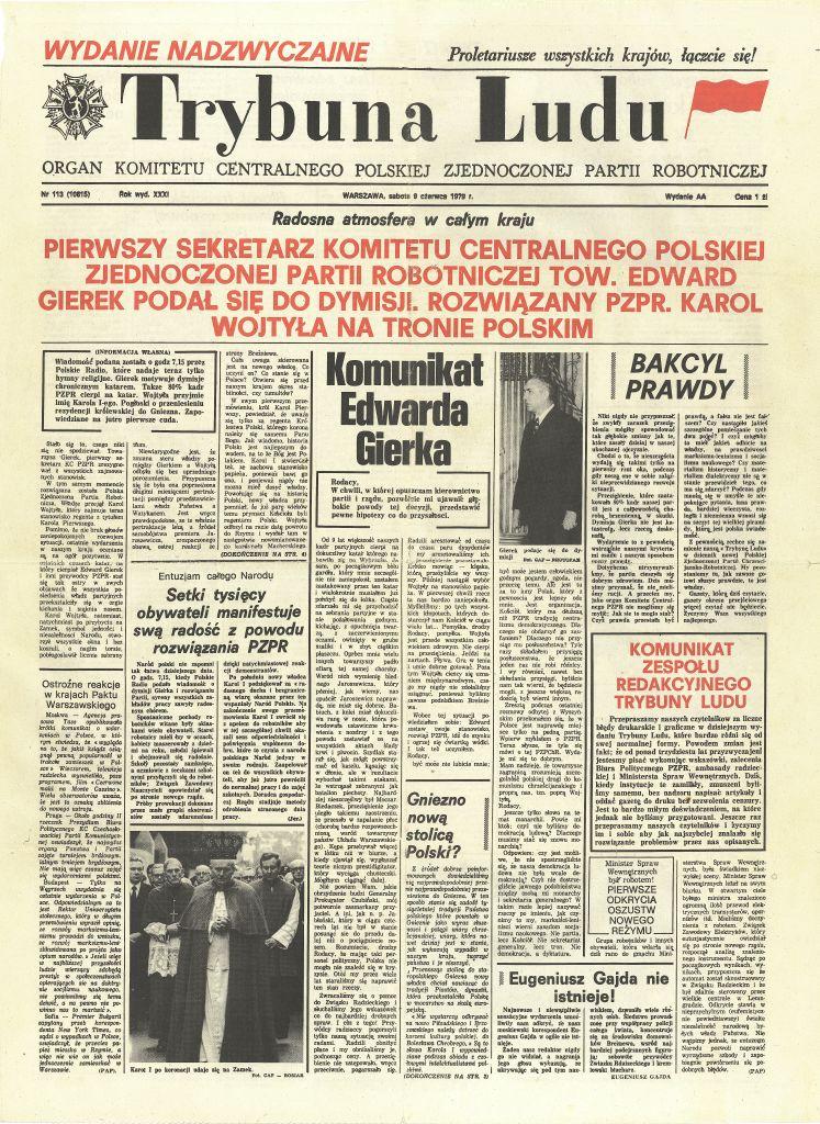 Nawet "Trybuna Ludu" musiała wyciągnąć z lamusa pojęcie bezrobocia. Na zdjęciu satyryczne "wydanie specjalne" pisma z 1979 roku.