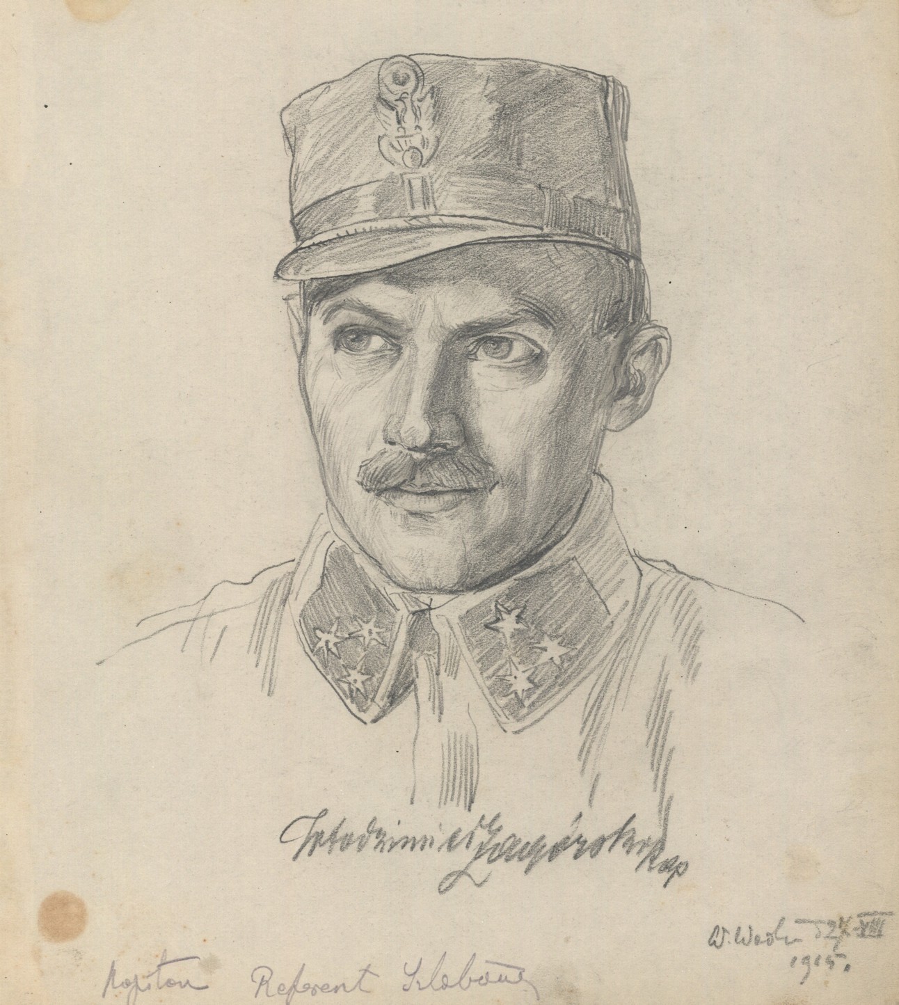 Włodzimierz Zagórski zaginął w drodze na spotkanie z Marszałkiem. Uznano go za dezertera. Rysunek ołówkiem z 1915 roku, wykonany przez Wincentego Wodzinowskiego.