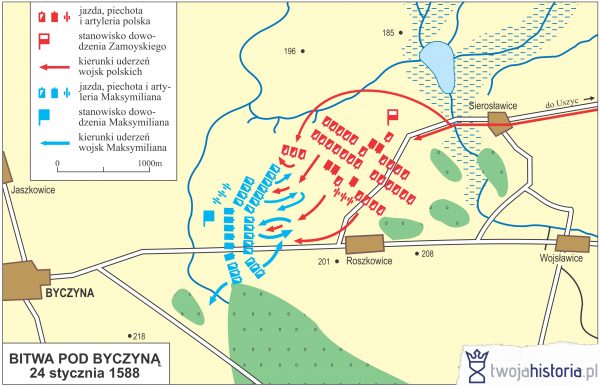 Bitwa pod Byczyną 24 stycznia 1588 (ryc. Daniel Malak/TwojaHistoria.pl).