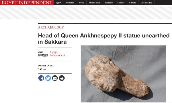 O odkryciu francusko-szwajcarskiej misji archeologicznej piszą duże egipskie media. (Screen ze strony "Egypt Independent").