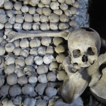 Kości i czaszki w kaplicy kutnohorskiej, obok której dokonano znaleziska.
