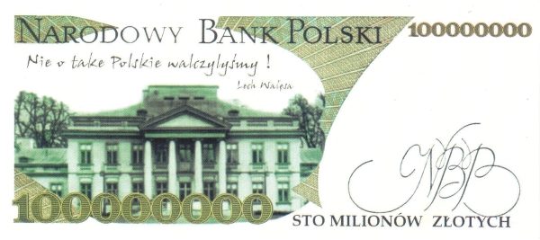 Rewers satyrycznego banknotu "stumilionowego".
