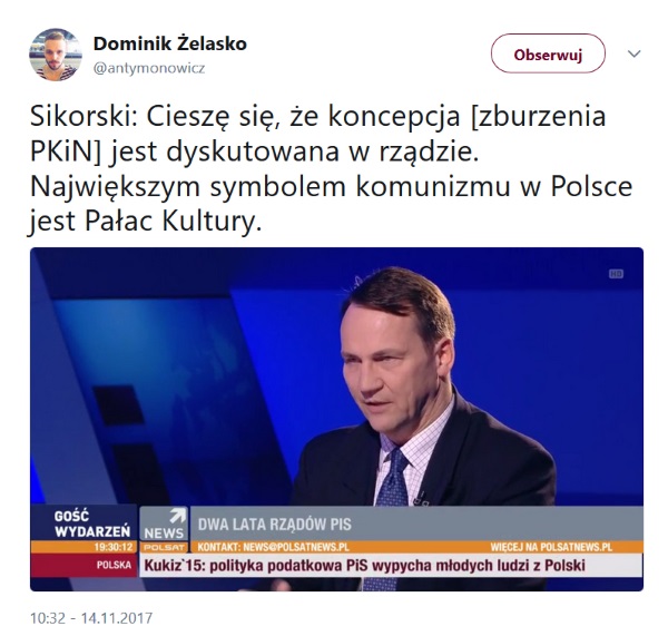 Internauci udostępniają wypowiedź Radosława Sikorskiego na Twitterze. 