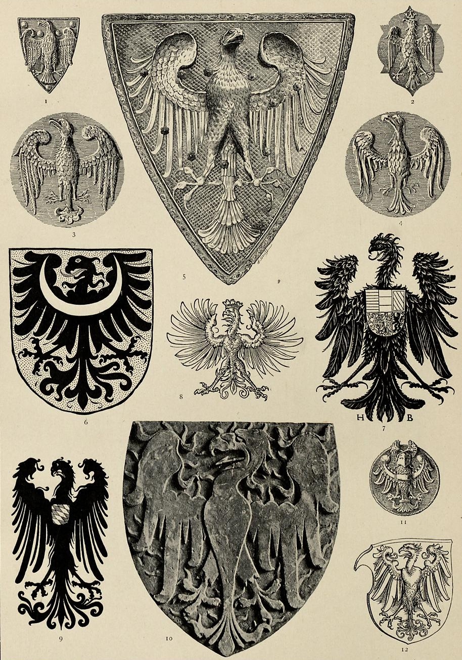 Warianty heraldyczne orła. Hugo Gerhard Ströhl, "Heraldischer Atlas", Stuttgart 1899. 