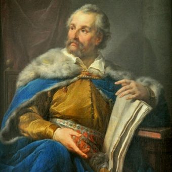 Jan Zamoyski, który osłaniał marsz wojsk królewskich, na portrecie pędzla Marcello Bacciarelliego z lat 80. XVIII wieku.
