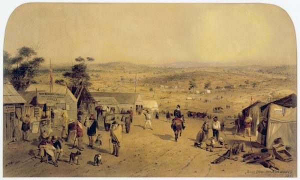 Osada Castlemaine w 1852 roku. Obraz Samuela Thomasa Gilla