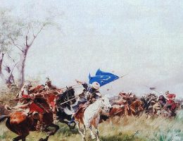Fragment obrazu Józefa Brandta "Atak kawalerii"