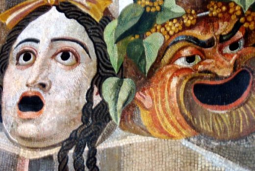 Antyczna mozaika przedstawiająca maski teatralne. (fot. domena publiczna)