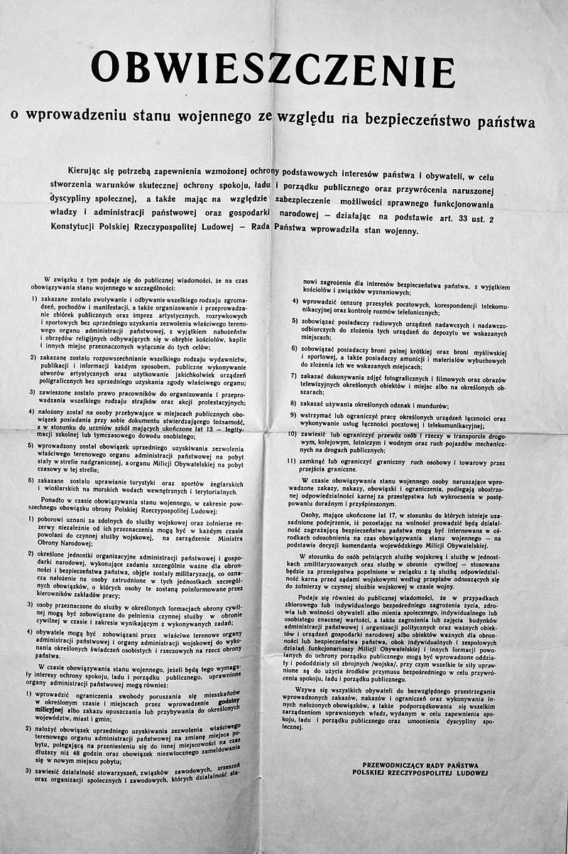 Obwieszczenie Rady Państwa o wprowadzeniu stanu wojennego. Jak pokazują fakty, Rada Państwa nie miała prawa do wydania grudniowego dekretu roku 1981.