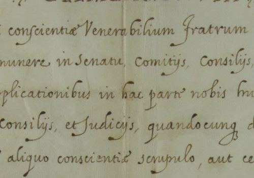 Fragment kopii papieskiego breve udostępnionej przez Wielkopolską Bibliotekę Cyfrową.