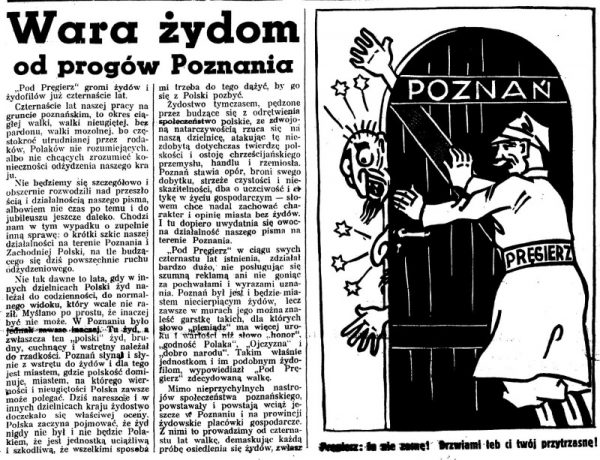 Antysemicki artykuł z dziennika „Pod Pręgierz”, 1937 r. pt. „Wara Żydom” (fot. domena publiczna)
