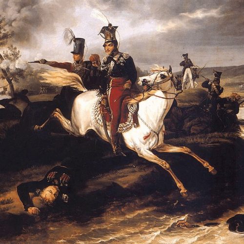 Książę Poniatowski utonął w nurtach Elstery (malował January Suchodolski)