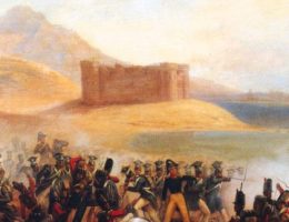 Obrona zamku Fuengirola, w Hiszpanii przez oddział IV pułku piechoty z Xięstwa Warszawskiego (obraz Januarego Suchodolskiego)