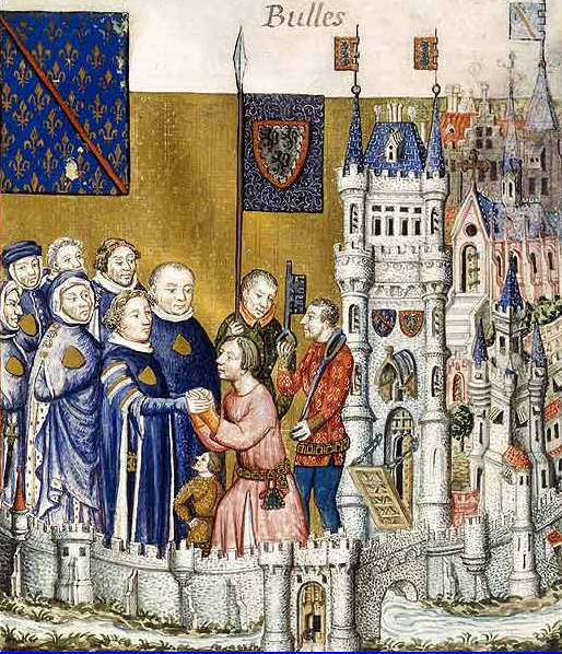 Angielscy lordowie czerpali ogromnie zyski z parafii, których byli właścicielami. Jeden mógł posiadać ich nawet kilkanaście, co dawało ogromne zyski w skali roku. Na ilustracji hołd lenny składany biskupowi z Clermont.