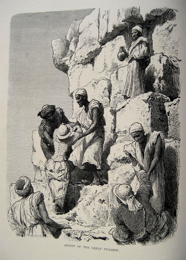 Ida Pfeiffer wspina się na piramidę w Gizie (fot. domena publiczna)