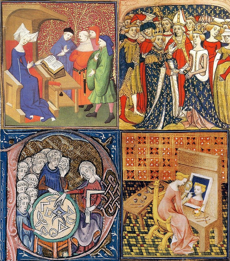 Pozycja kobiet w średniowieczu była niższa niż mężczyzn, ale wcale nie oznaczało to braku jakichkolwiek praw. Artystyczna reprezentacja kobiet w Średniowieczu. Ilustracja z „De Mulieribus Claris”.