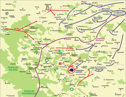 Mapa drugiej bitwy pod Tomaszowem Lubelskim.