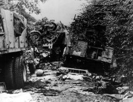 Kolumna niemiecka zniszczona przez polskie czołgi.