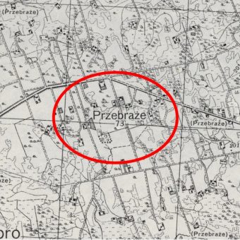 Fragment mapy Wojskowego Instytutu Geograficznego z zaznaczonym Przebrażem.