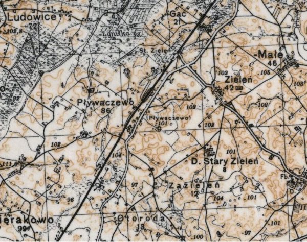 Pływaczewo na mapie Wojskowego Instytutu Geograficznego z 1937 roku.