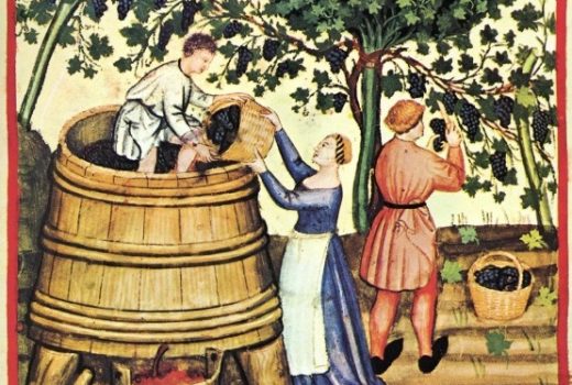 Tłoczenie wina w średniowieczu.