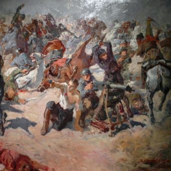 Obrona Zadwórza, fragment obrazu Stanisława Batowskiego Kaczora.