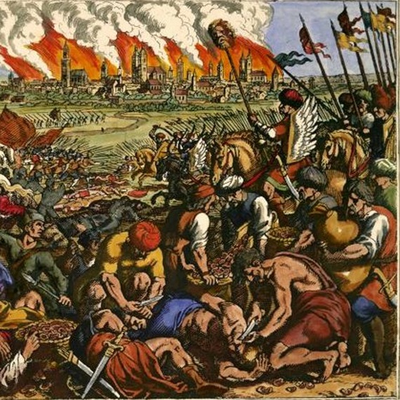 W 1241 roku Tatarzy dotarli pod bramy Krakowa. Wedle lokalnej legendy hejnalista, który wygrywał hejnał na alarm został ugodzony strzałą. Ilustracja poglądowa.