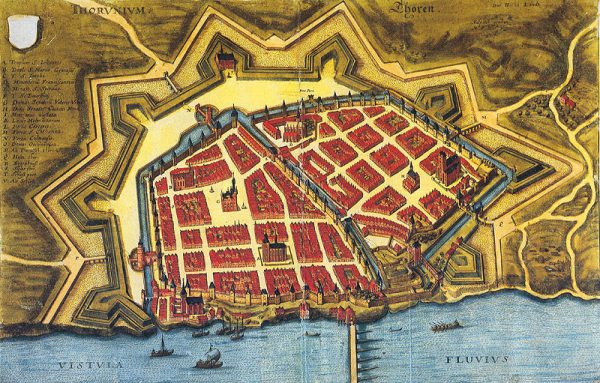 Toruń rozwinął się jako miasto krzyżackie. Mapa z początku XVII wieku. Toruń rozwinął się jako miasto krzyżackie. Mapa z początku XVII wieku.