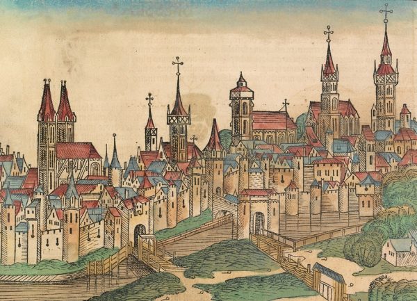 Wrocław leżał na trasie z Niemiec nad Morze Czarne. Ilustracja z XV wieku. Wrocław leżał na trasie z Niemiec nad Morze Czarne. Ilustracja z XV wieku.