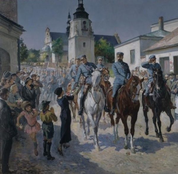 Wejście pierwszej kompanii do Kielc na obrazie Stanisława Batowskiego