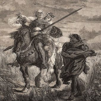 Bolesław II Rogatka z Zofią de Doren i swym ulubionym lutnistą na drzeworycie według rysunku Jana Matejki.