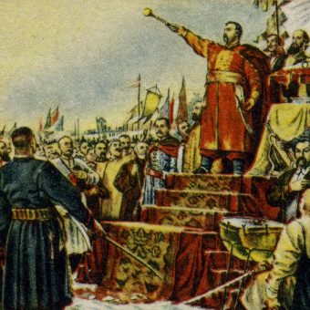 Na mocy ugody Kozacy poddawali się władzy cara. Ilustracja z okolicznościowego radzieckiego znaczka.