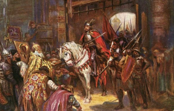 Triumfalny wjazd Chrobrego do Kijowa na obrazie Konstantego Górskiego.