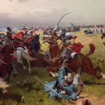 W jakich bitwach husaria odniosła najbardziej spektakularne zwycięstwa? Na ilustracji fragment obrazu "Walka o sztandar turecki".