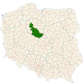 Na zielono zaznaczono Kujawy, ziemie, którymi prawdopodobnie władał Mieszko (fot. domena publiczna)