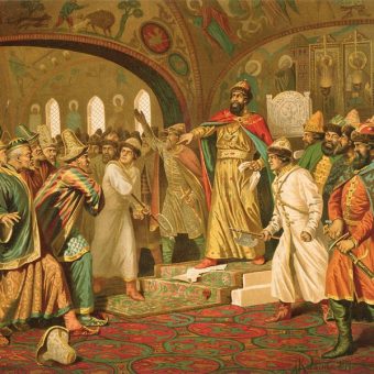 Iwan III demonstracyjnie depcze gramotę od chana Achmata (fot. Iwan III demonstracyjnie depcze gramotę od chana Achmata (fot. domena publiczna))