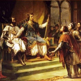 Król Henryk III podczas mediacji z baronami.