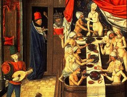 W średniowieczu zbyt częste kąpiele uznawano za oznakę bezbożności. Co nie przeszkadzało ludziom w przesiadywaniu w łaźniach.