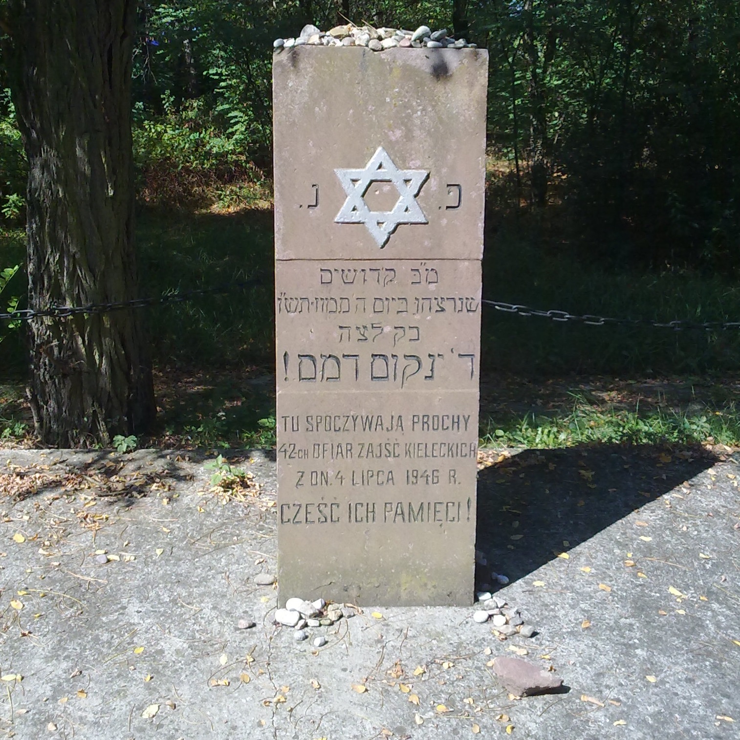 Grób ofiar pogromu na kieleckim cmentarzu żydowskim.