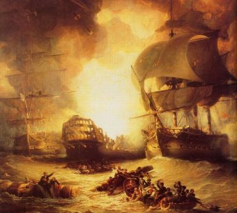 Eksplozja francuskiego okrętu flagowego Orient w bitwie pod Abukirem