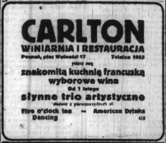 Reklama winiarni Carlton z lat 20.