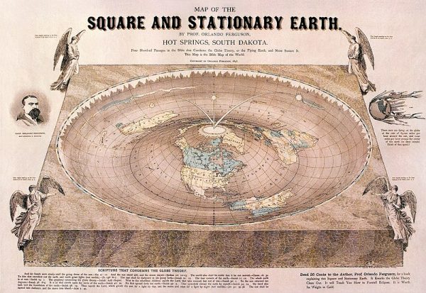 Orlando Ferguson w 1893 roku stworzył mapę kwadratowej, nieruchomej planety.