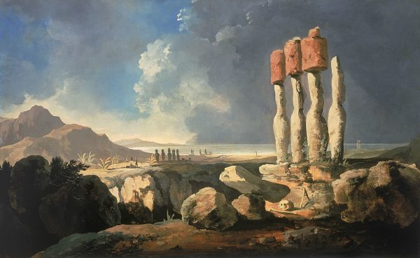 Pierwszy obraz Wyspy Wielkanocnej namalowany w 1775 r. przez Williama Hodgesa.