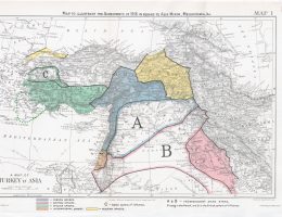 Plan rozbioru Imperium Osmańskiego pomiędzy państwa Ententy na mocy umowy Sykes-Picot.