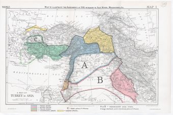 Plan rozbioru Imperium Osmańskiego pomiędzy państwa Ententy na mocy umowy Sykes-Picot.